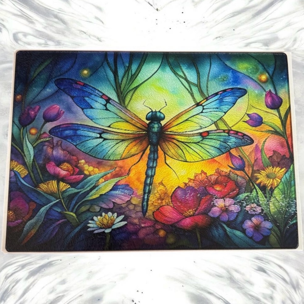 Dragonfly 11x8 Glass Cutting Board